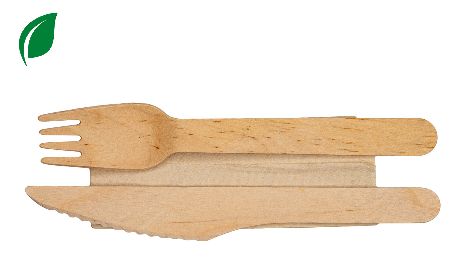 Besteckset Holz (Messer, Gabel, Serviette)