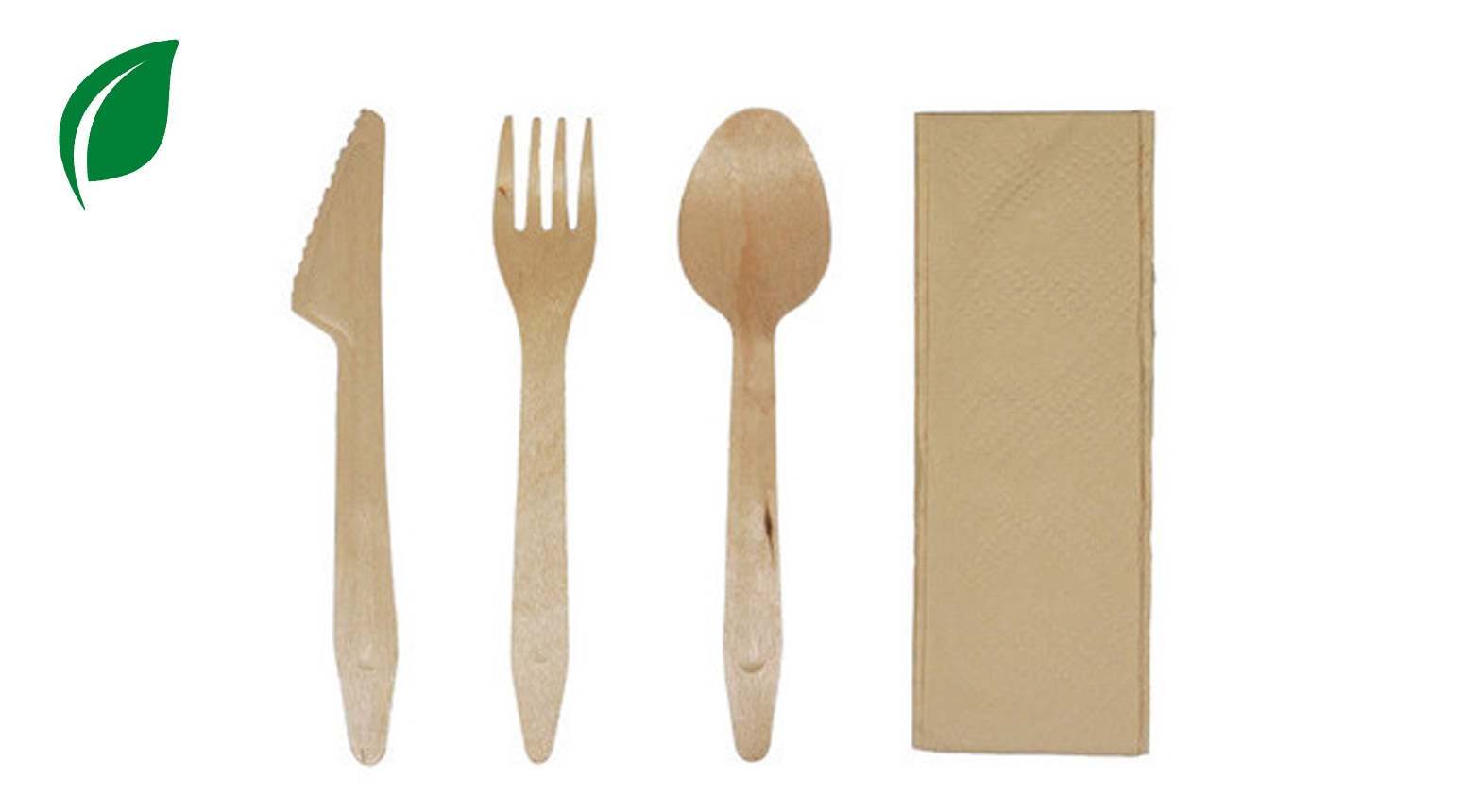 Besteckset Holz (Messer, Gabel, Löffel, Serviette), braun